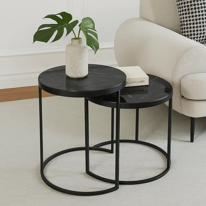 Black Marble Top Side Table 20.5" | Metal Frame Accent Table 16x16"