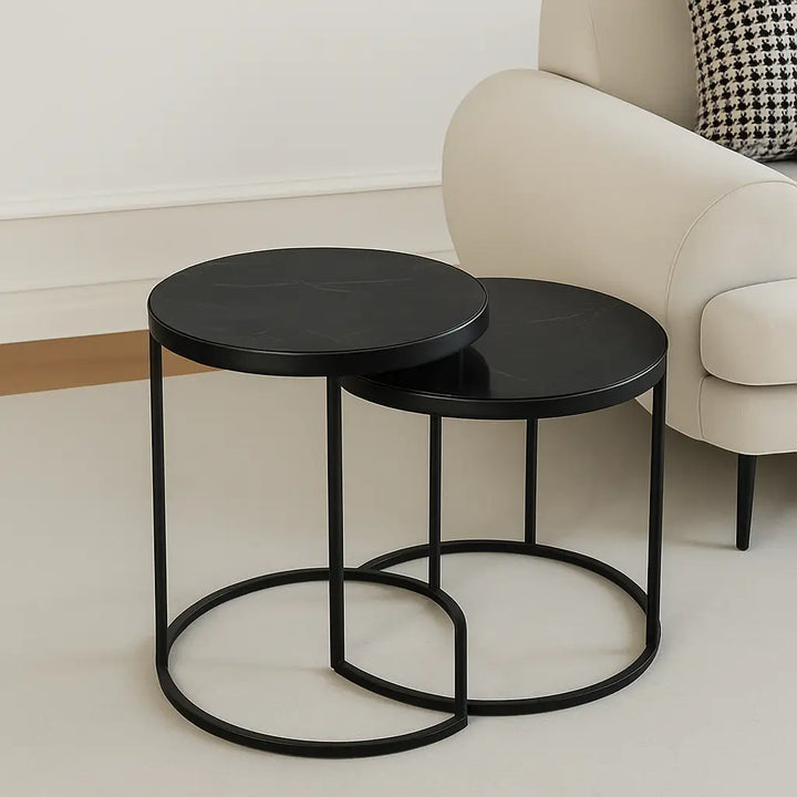 Black Marble Top Side Table 20.5" | Metal Frame Accent Table 16x16"