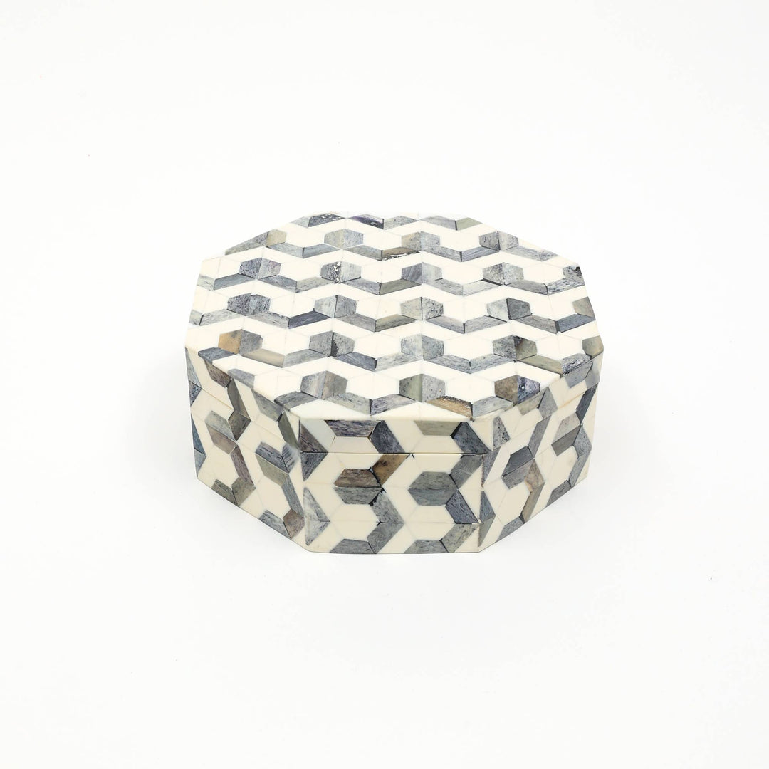 U Pattern Hexagon Storage Box 7.5" | Resin & Wood