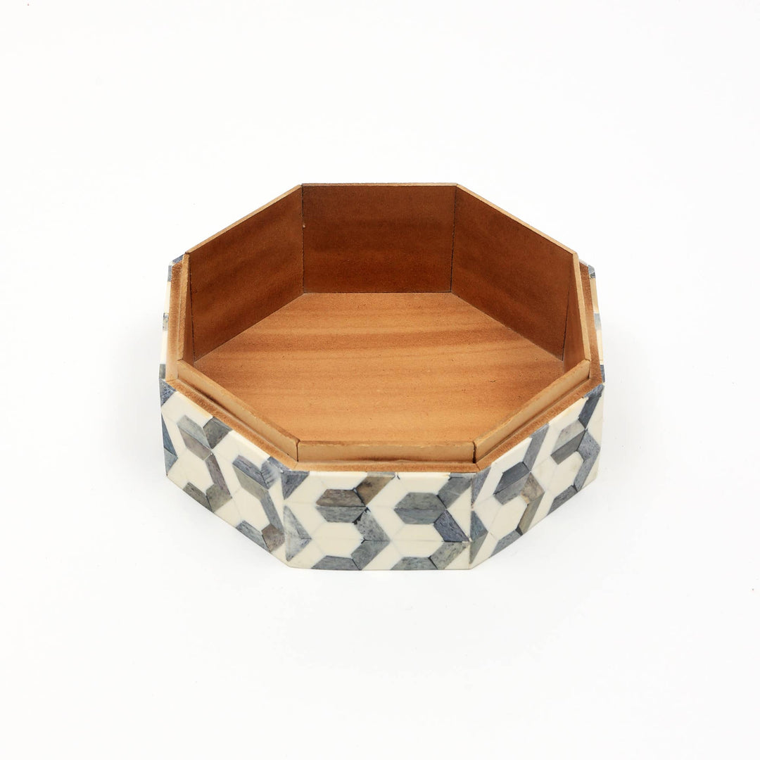 U Pattern Hexagon Storage Box 7.5" | Resin & Wood