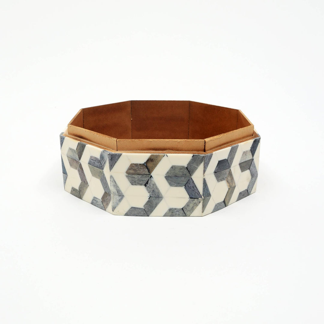 U Pattern Hexagon Storage Box 7.5" | Resin & Wood