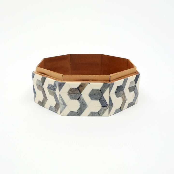 U Pattern Hexagon Storage Box 7.5" | Resin & Wood