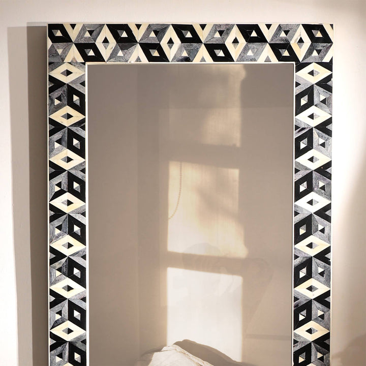 Diamond Bone Inlay Wall Mirror 24x36" | Gray & White