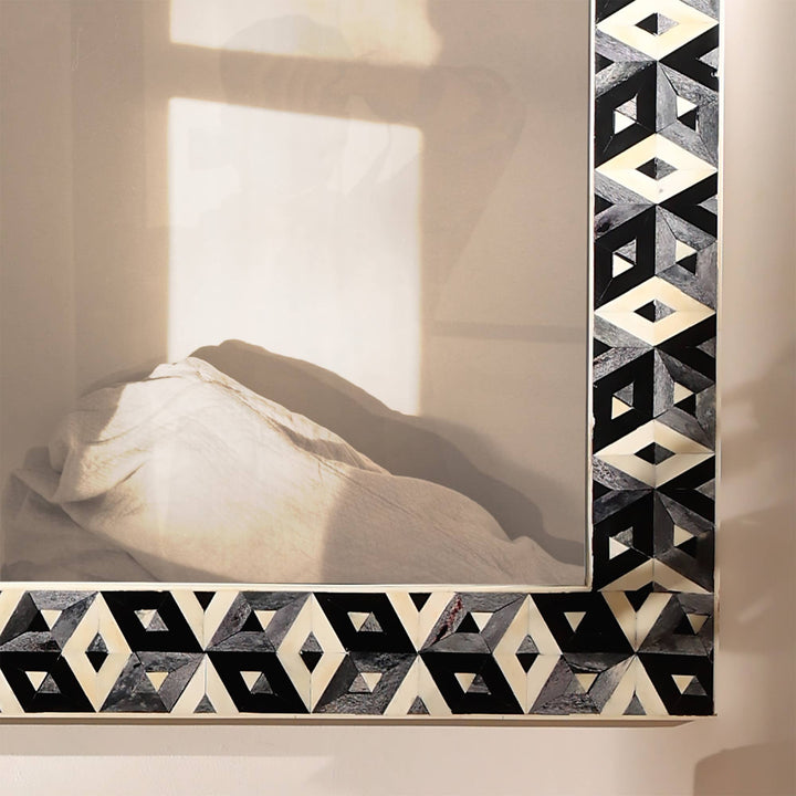 Diamond Bone Inlay Wall Mirror 24x36" | Gray & White
