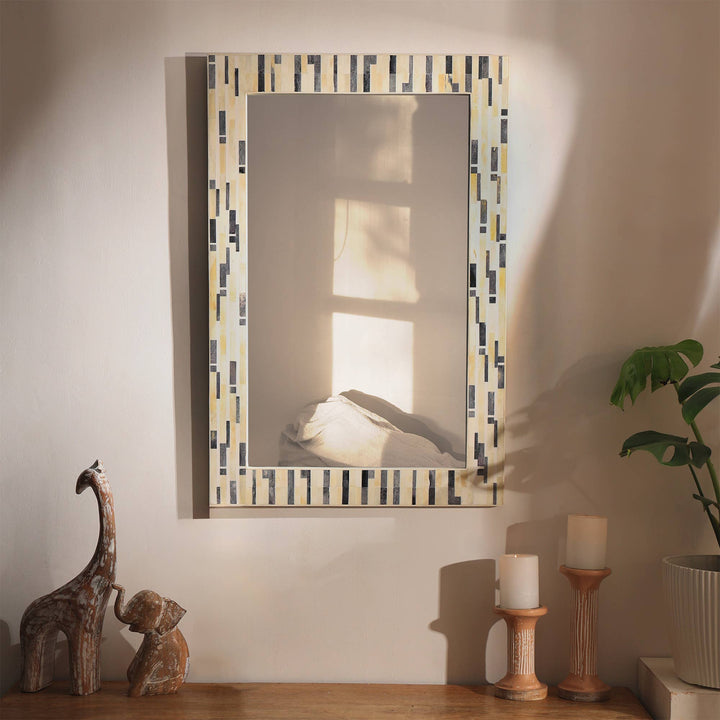 Tetris Bone Inlay Wall Mirror 24x36" |  Grey & White