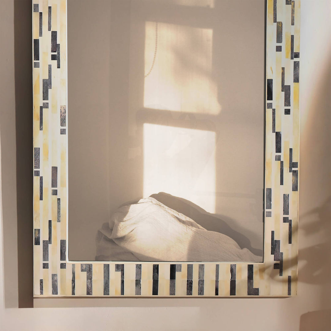 Tetris Bone Inlay Wall Mirror 24x36" |  Grey & White