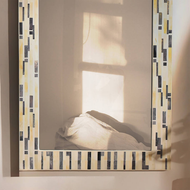 Tetris Bone Inlay Wall Mirror 24x36" |  Grey & White