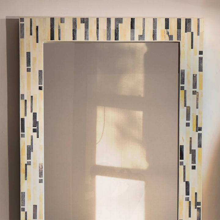 Tetris Bone Inlay Wall Mirror 24x36" |  Grey & White