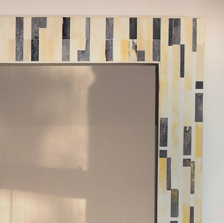 Tetris Bone Inlay Wall Mirror 24x36" |  Grey & White
