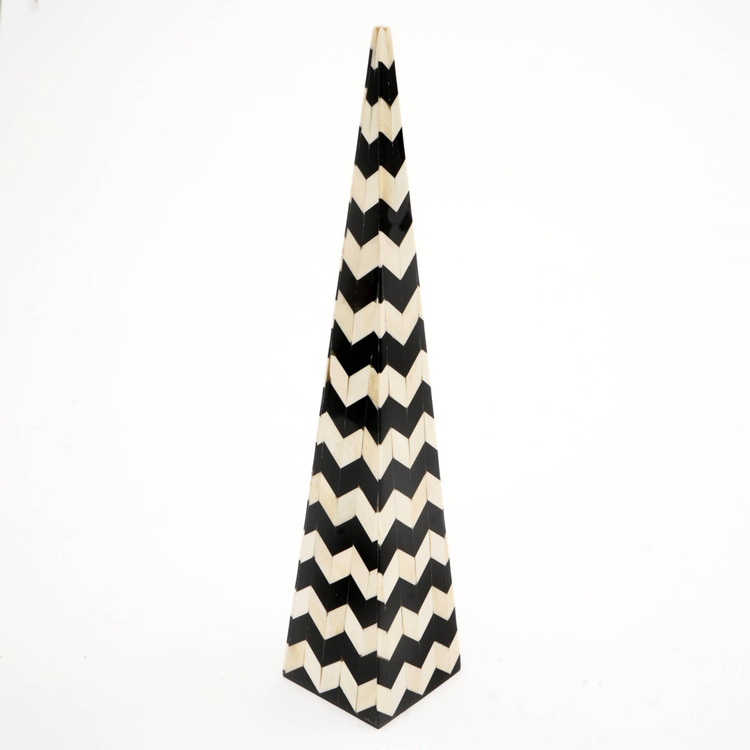 Zigzag Cone Pillar Sculpture | Black & White | Modern Décor