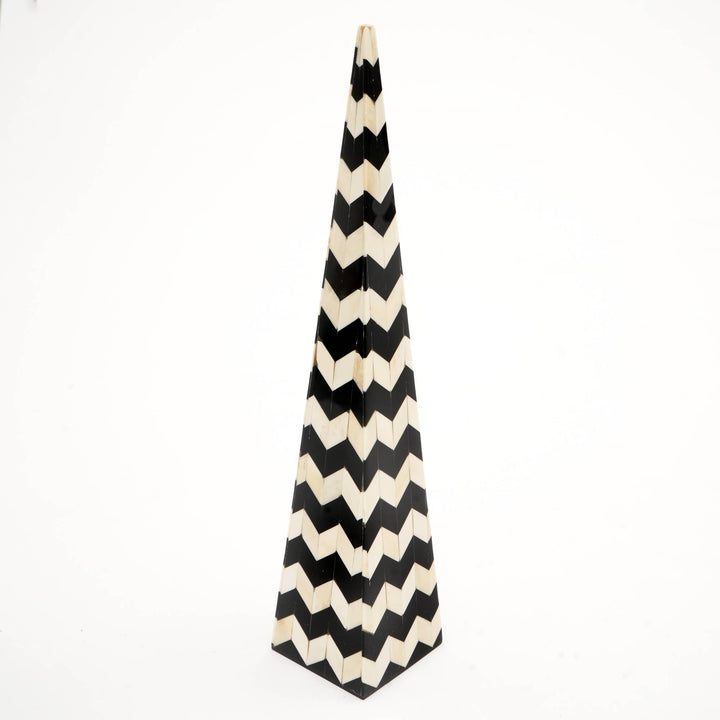 Zigzag Cone Pillar Sculpture | Black & White | Modern Décor