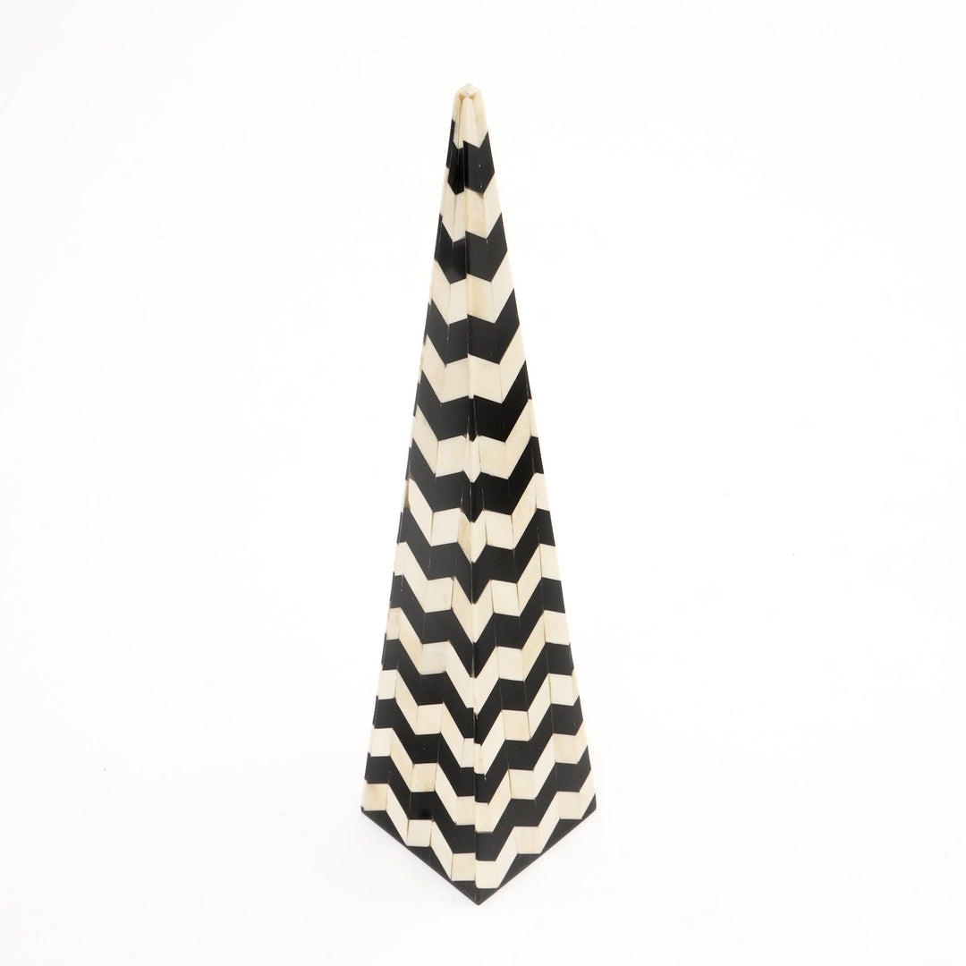 Zigzag Cone Pillar Sculpture | Black & White | Modern Décor