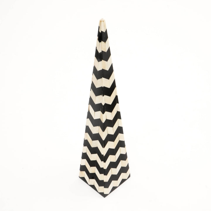 Zigzag Cone Pillar Sculpture | Black & White | Modern Décor