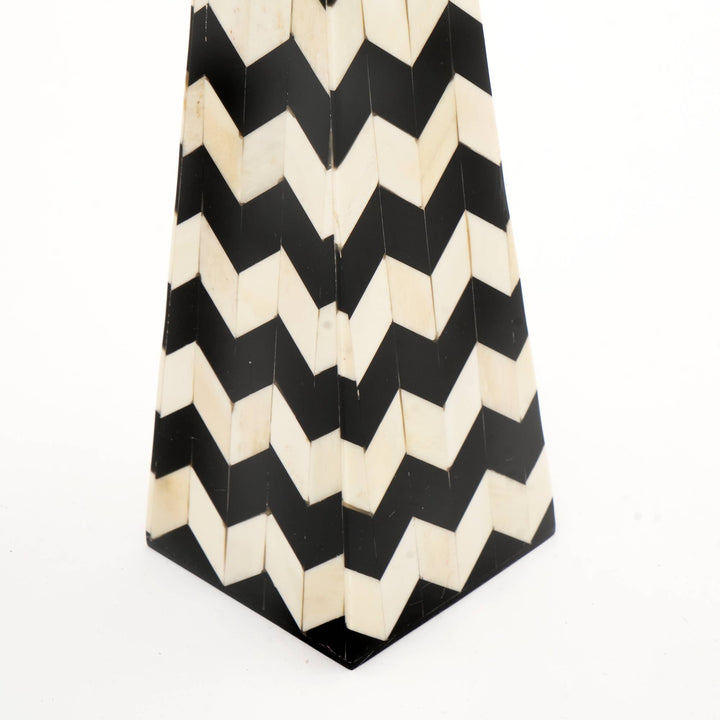 Zigzag Cone Pillar Sculpture | Black & White | Modern Décor