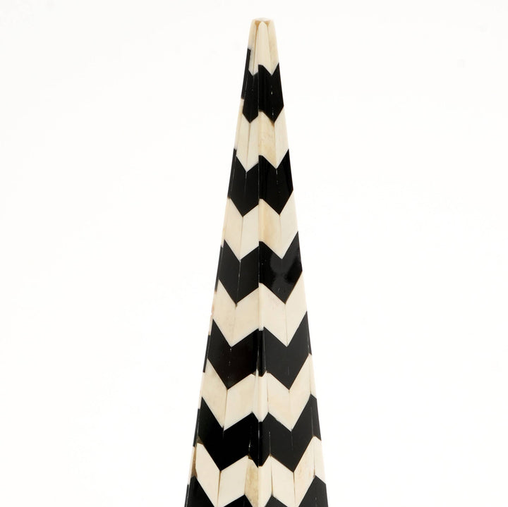 Zigzag Cone Pillar Sculpture | Black & White | Modern Décor