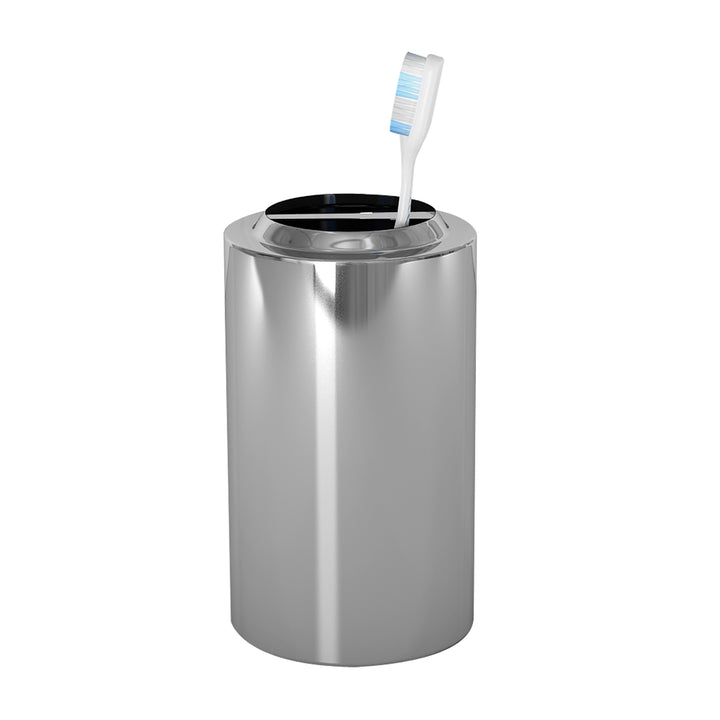 Metal Toothbrush Holder | Compact Multi-Slot Holder for Toothbrushes,Razors & Makeup Accessories | Chrome