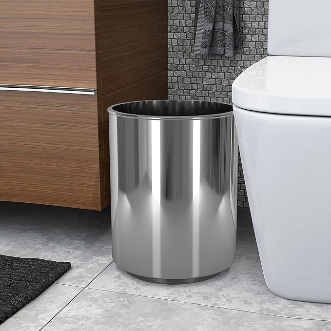 Metal Wastebasket, 7Qt, Shinny Chrome Finish