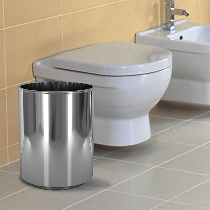 Metal Wastebasket, 7Qt, Shinny Chrome Finish