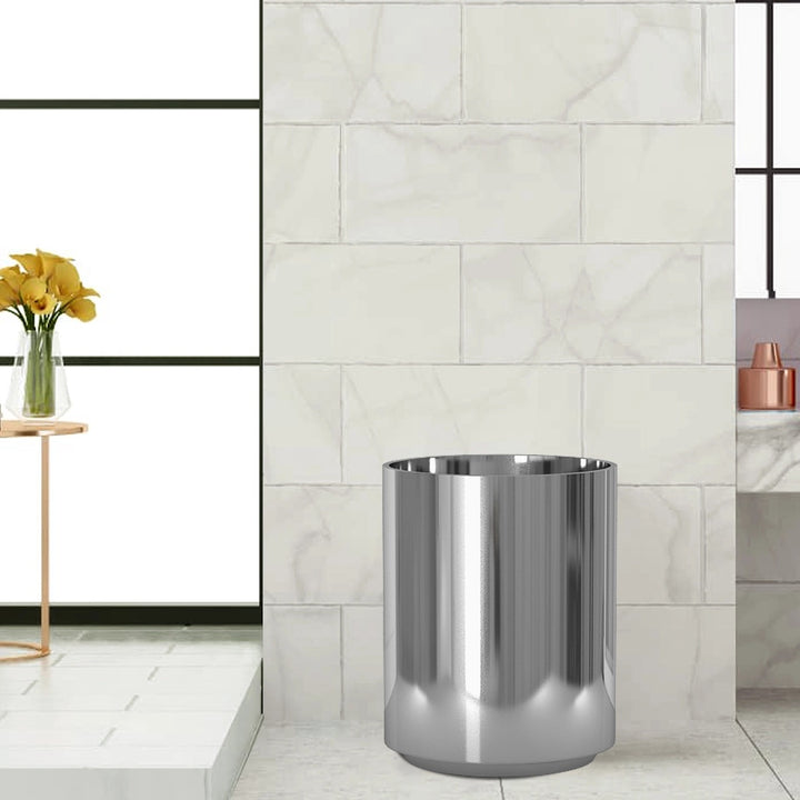 Metal Wastebasket, 7Qt, Shinny Chrome Finish