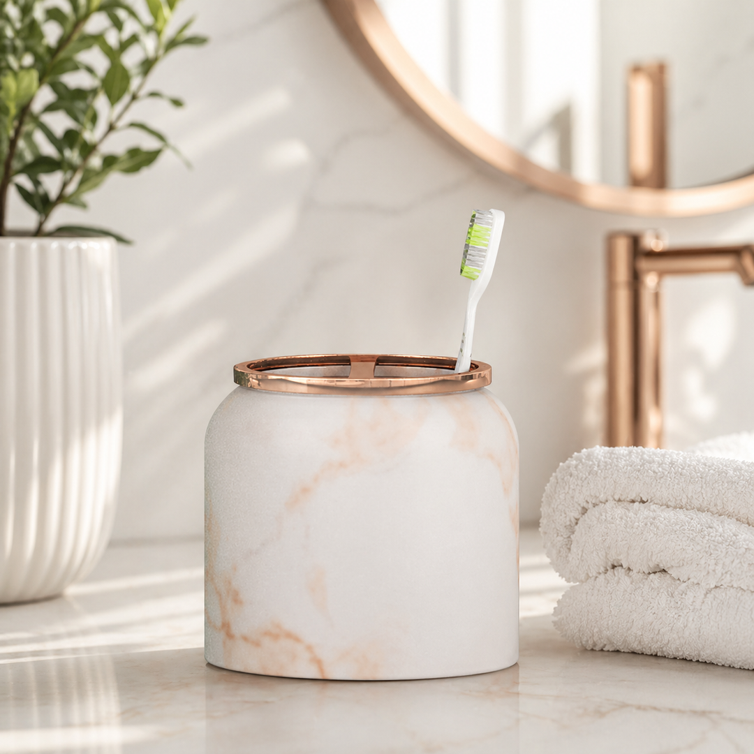 Resin Toothbrush Holder | Compact Multi-Slot Holder for Toothbrushes,Razors & Makeup Accessories | Copper Finish
