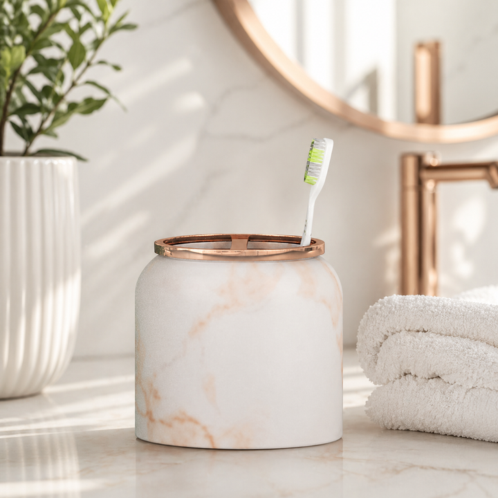 Resin Toothbrush Holder | Compact Multi-Slot Holder for Toothbrushes,Razors & Makeup Accessories | Copper Finish