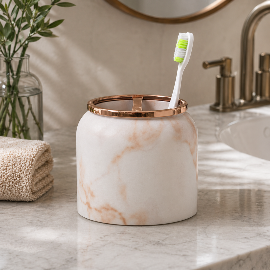 Resin Toothbrush Holder | Compact Multi-Slot Holder for Toothbrushes,Razors & Makeup Accessories | Copper Finish