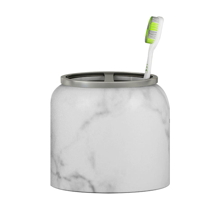 Misty Toothbrush Holder | Compact Multi-Slot Holder for Toothbrushes,Razors & Makeup Accessories | Silver/Resin/Metal