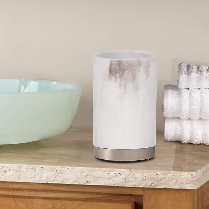 Resin Bathroom Tumbler Cup | Decorative Rinse Cup,Drinking Glass,Toothbrush & Makeup Brush Holder for Vanity Countertops,Sink & Desk | Misty Silver