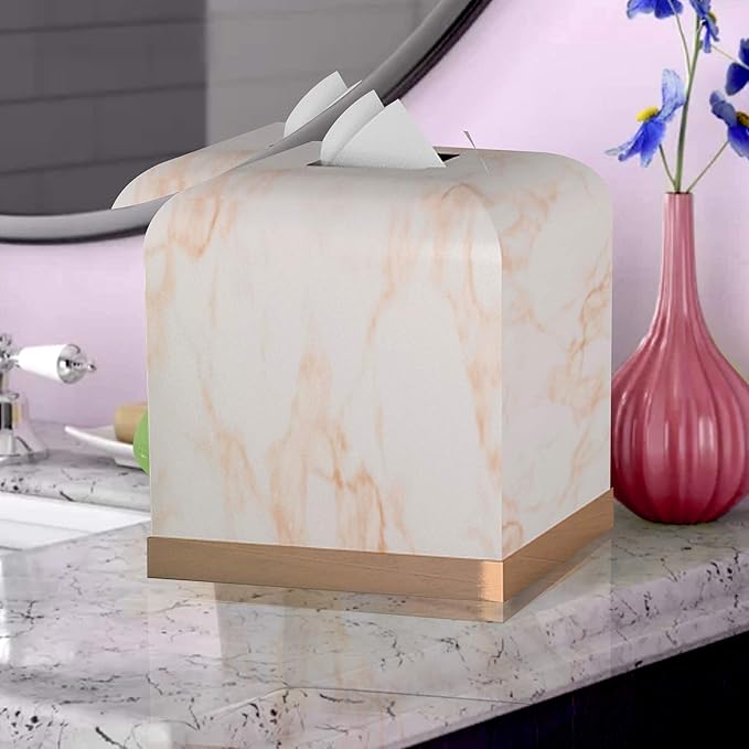Tissue Box Cover, Resin Square Tissue Box Holder for Bathroom Vanity Countertops,Bedroom Dressers, White/Copper Finish