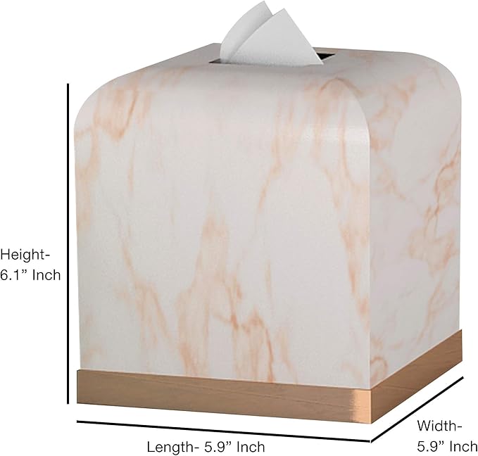 Tissue Box Cover, Resin Square Tissue Box Holder for Bathroom Vanity Countertops,Bedroom Dressers, White/Copper Finish