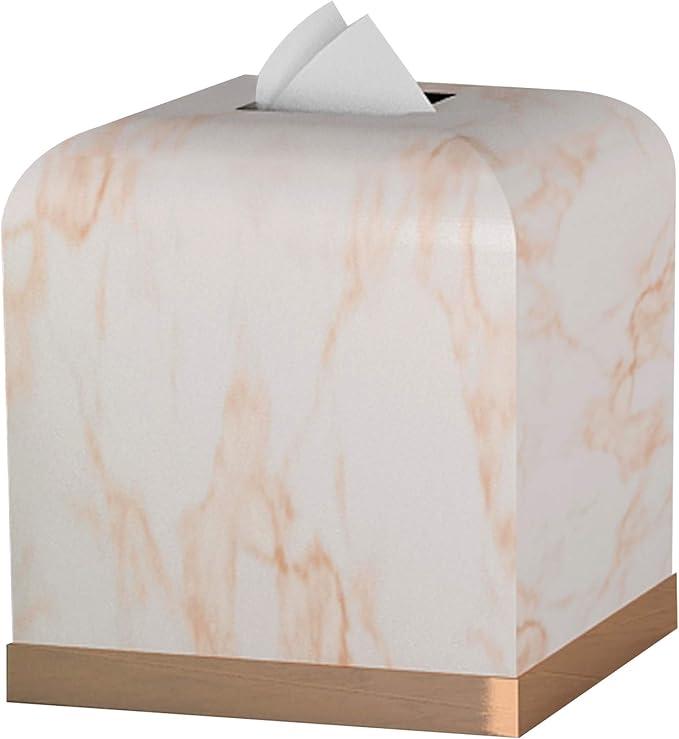 Tissue Box Cover, Resin Square Tissue Box Holder for Bathroom Vanity Countertops,Bedroom Dressers, White/Copper Finish