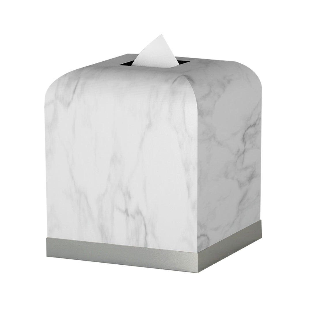 Tissue Box Cover, White Resin Square Facial Tissue Box Holder | Silver Finish