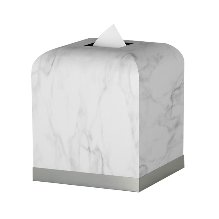 Tissue Box Cover, White Resin Square Facial Tissue Box Holder | Silver Finish