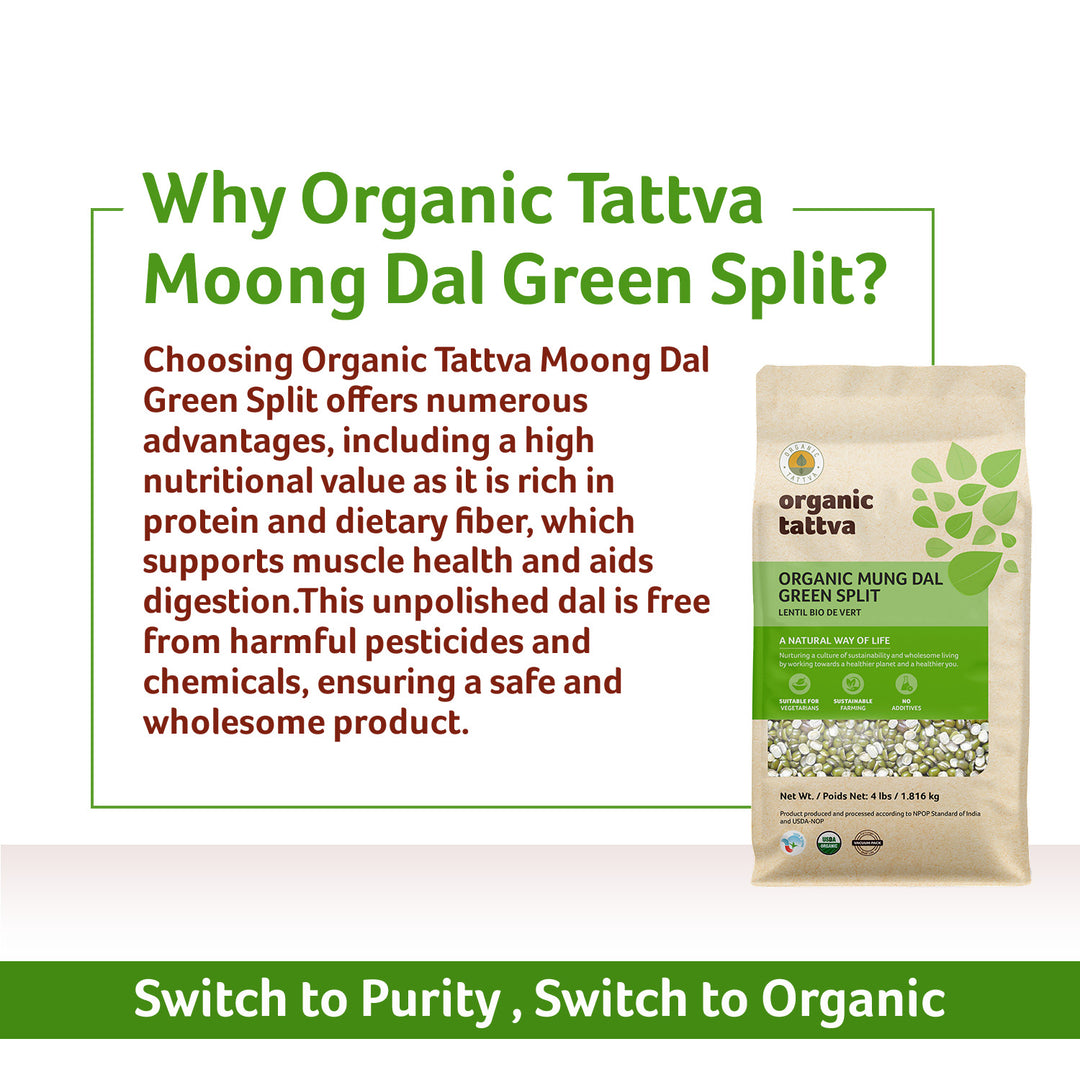 Organic Moong Dal Green Split 4 lbs Pack of 6