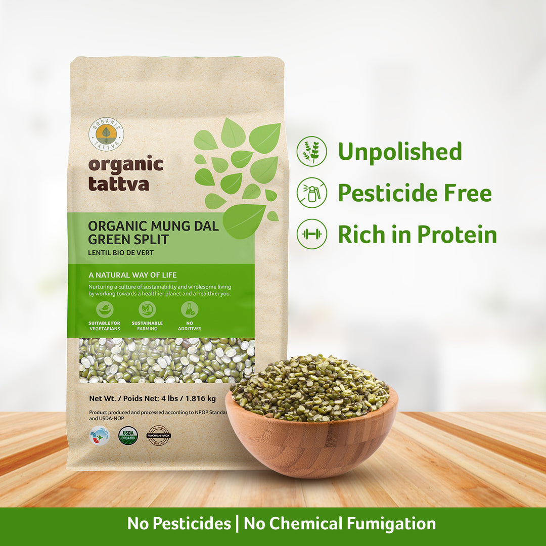 Organic Moong Dal Green Split 4 lbs Pack of 6