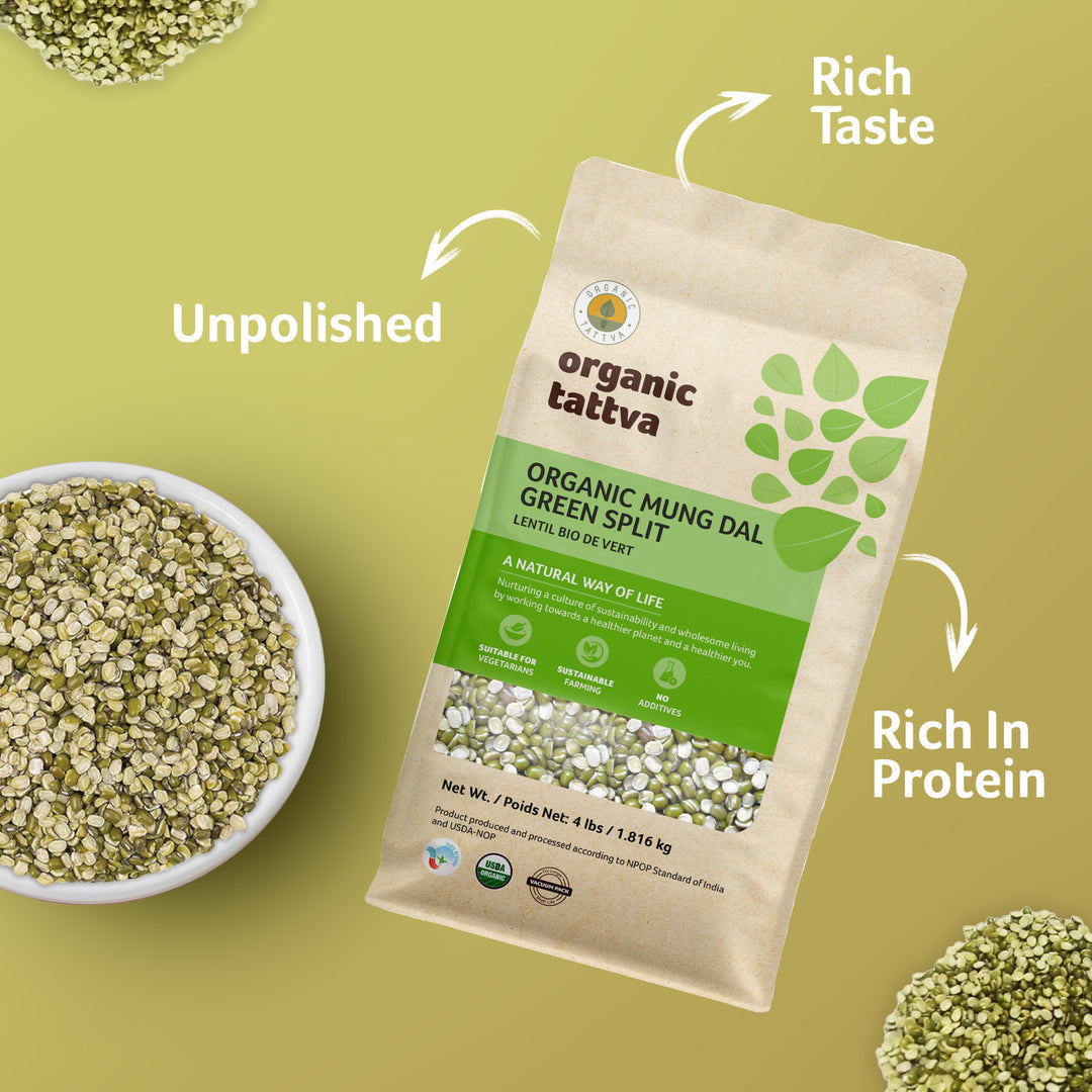 Organic Moong Dal Green Split 4 lbs Pack of 6