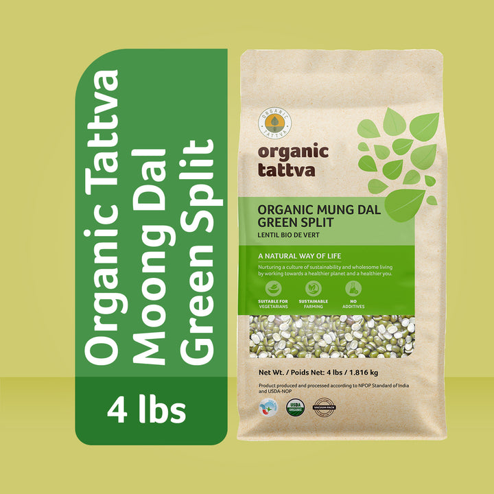 Organic Moong Dal Green Split 4 lbs Pack of 6