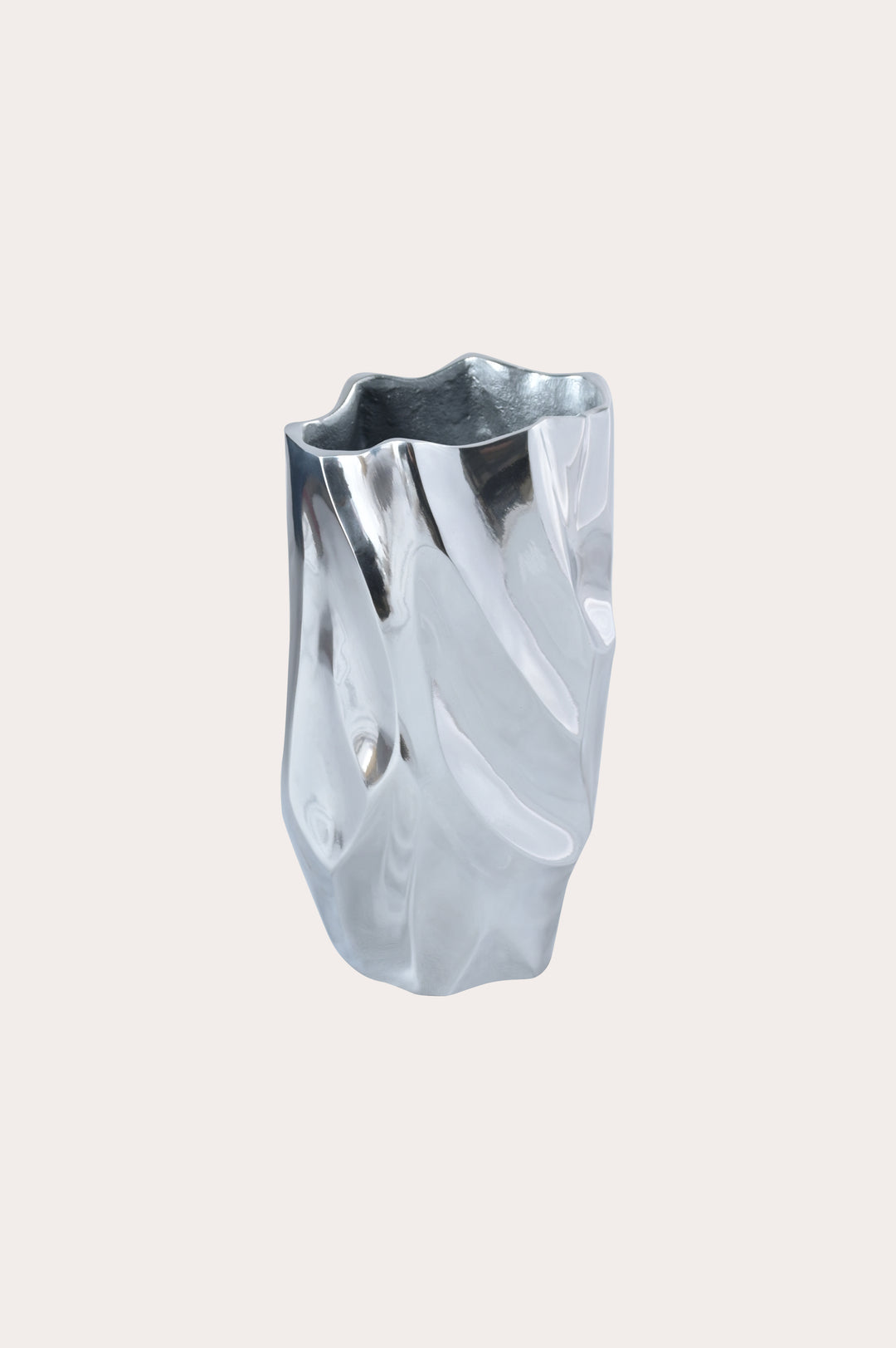 Abstract Silver Aluminum Vase | Fluid Sculptural Décor