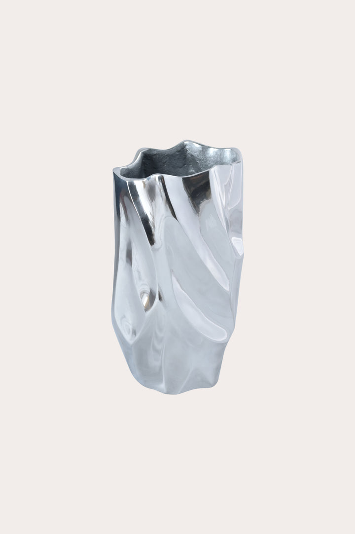 Abstract Silver Aluminum Vase | Fluid Sculptural Décor