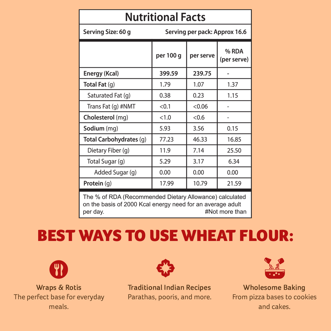 Organic Whole Wheat Flour (Chakki Atta) 10 lbs Pack of 5