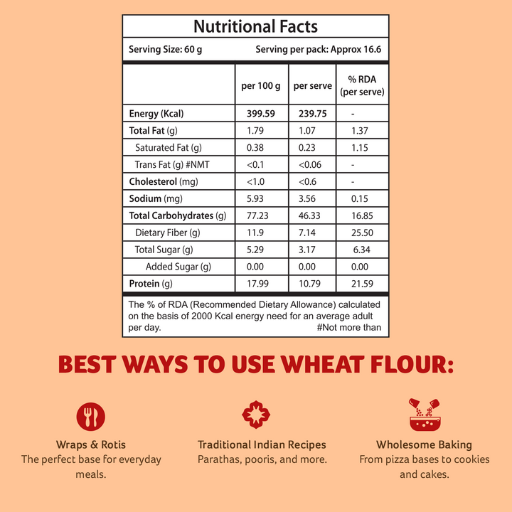 Organic Whole Wheat Flour (Chakki Atta) 10 lbs Pack of 5