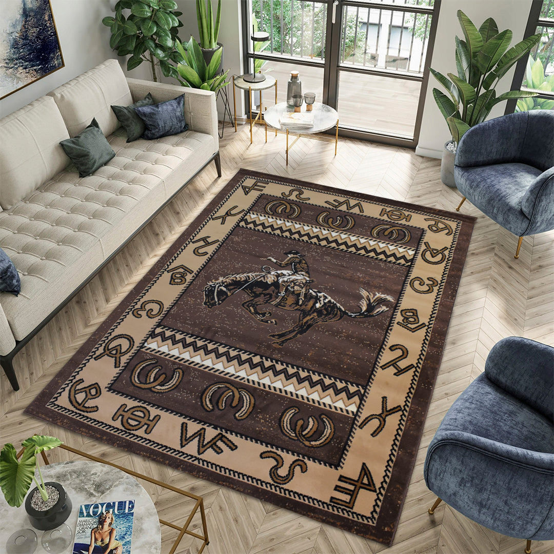 Great West Western Area Rug | Cowboy Rodeo Design |  Polypropylene |  Indoor Accent Rug