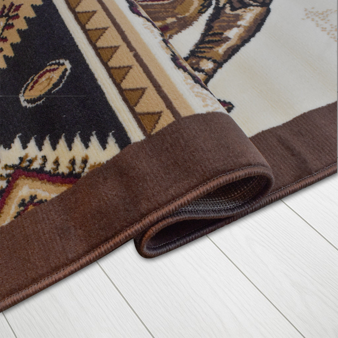 Great West Western Area Rug | Cowboy Campfire Scene | Beige & Brown | Polypropylene | Indoor Rug