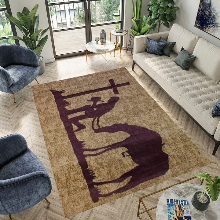 Great West Western Area Rug | Cowboy & Horse Silhouette Design | Rose | Polypropylene | Indoor Accent Rug