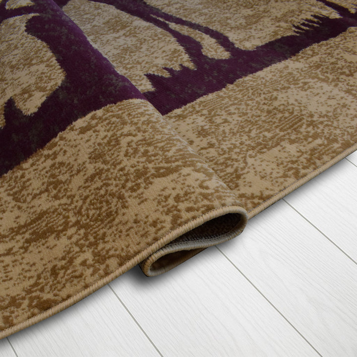 Great West Western Area Rug | Cowboy & Horse Silhouette Design | Rose | Polypropylene | Indoor Accent Rug