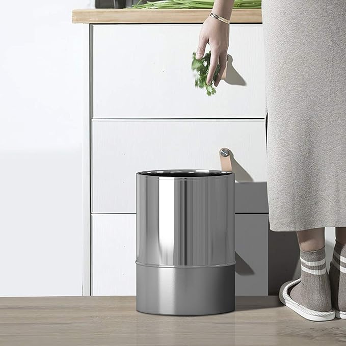 Stainless Steel Small Trash Can Wastebasket | Garbage Container Bin | Silver Finish