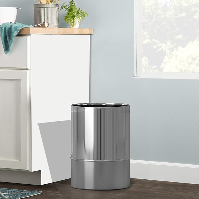 Stainless Steel Small Trash Can Wastebasket | Garbage Container Bin | Silver Finish