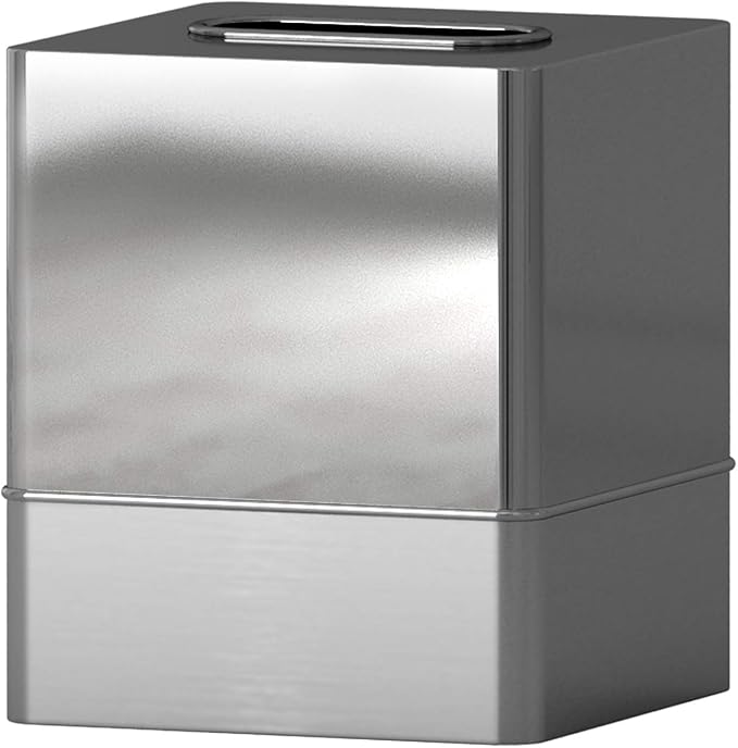 Tissue box cover | Two-Tone Stainless Steel Square Facial Tissue Box Holder for Bathroom Vanity Countertops, Dressers