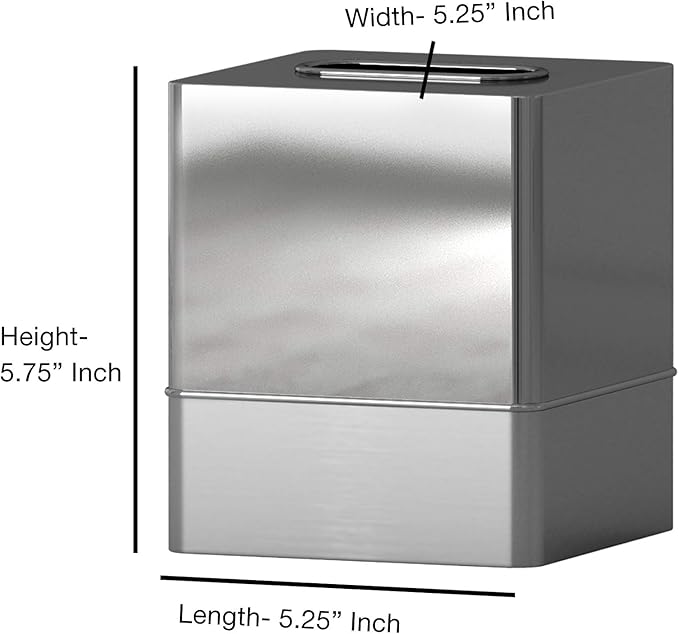 Tissue box cover | Two-Tone Stainless Steel Square Facial Tissue Box Holder for Bathroom Vanity Countertops, Dressers