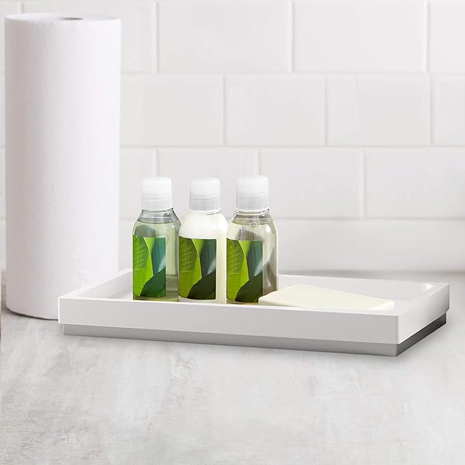 Storage Organizer Tray for Bathroom Vanity Countertops,Closets,Dressers | Ceramic/Metal Trim